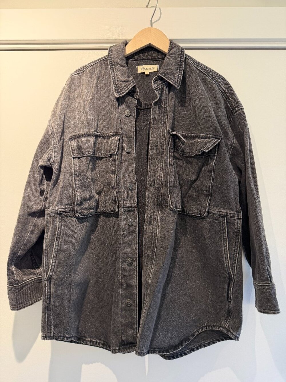 Madewell Oversized Denim Cargo Shirt Jacket Faded Black Size M - Picture 2 of 4